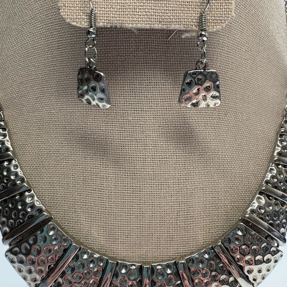 Silver Textured Necklace and Earring Set #304 - Picture 2 of 7